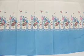 1940s Border Print Feedsack, Blue and Pink Flowers, Cotton Sewing Fabric