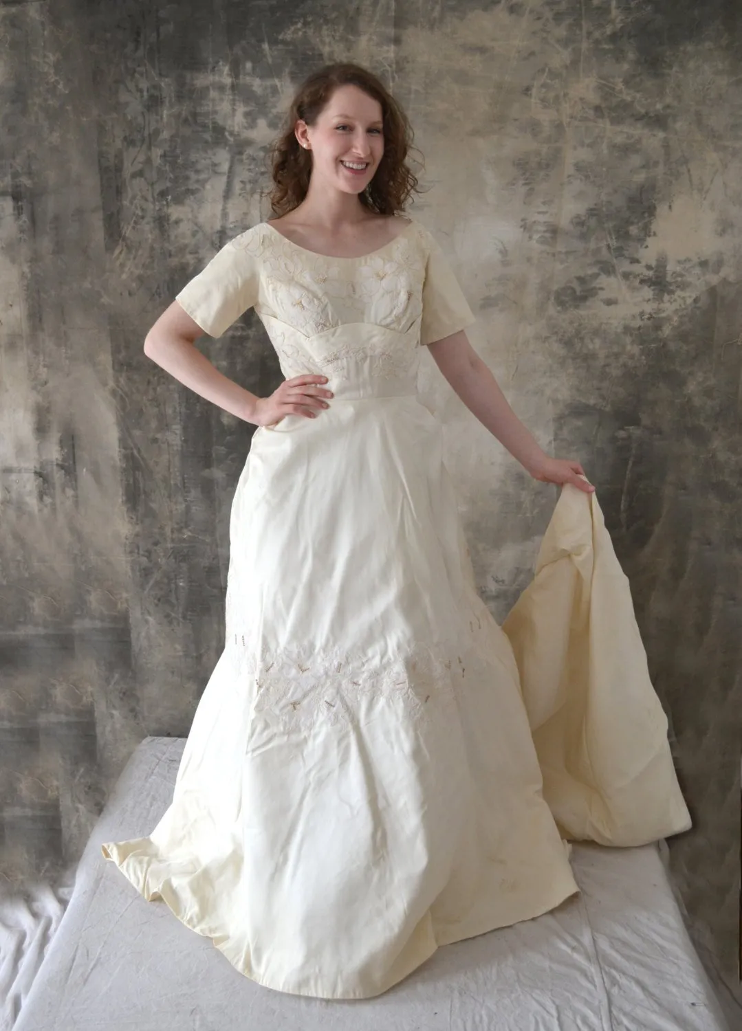 1950s Satin Wedding Gown with Train