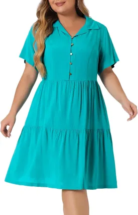 Agnes Orinda Plus Size Chambray Dress for Women Short Sleeve Button Down Flowy Tiered Shirt Dresses