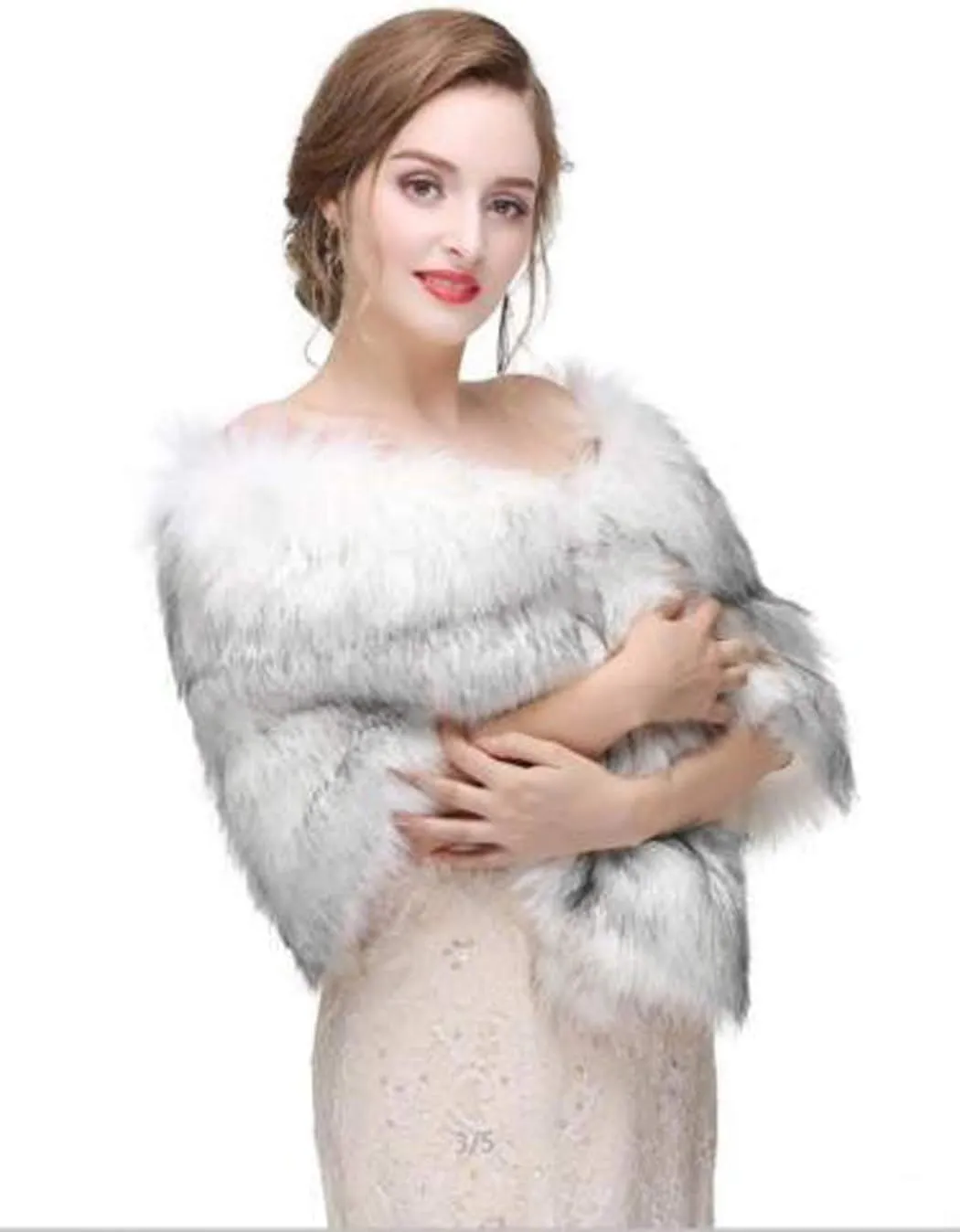 Aukmla Women's Wedding Fur Wraps and Shawls Bridal Fur Stoles Scarf with Rhinestones Brooch for Bride and Bridesmaids