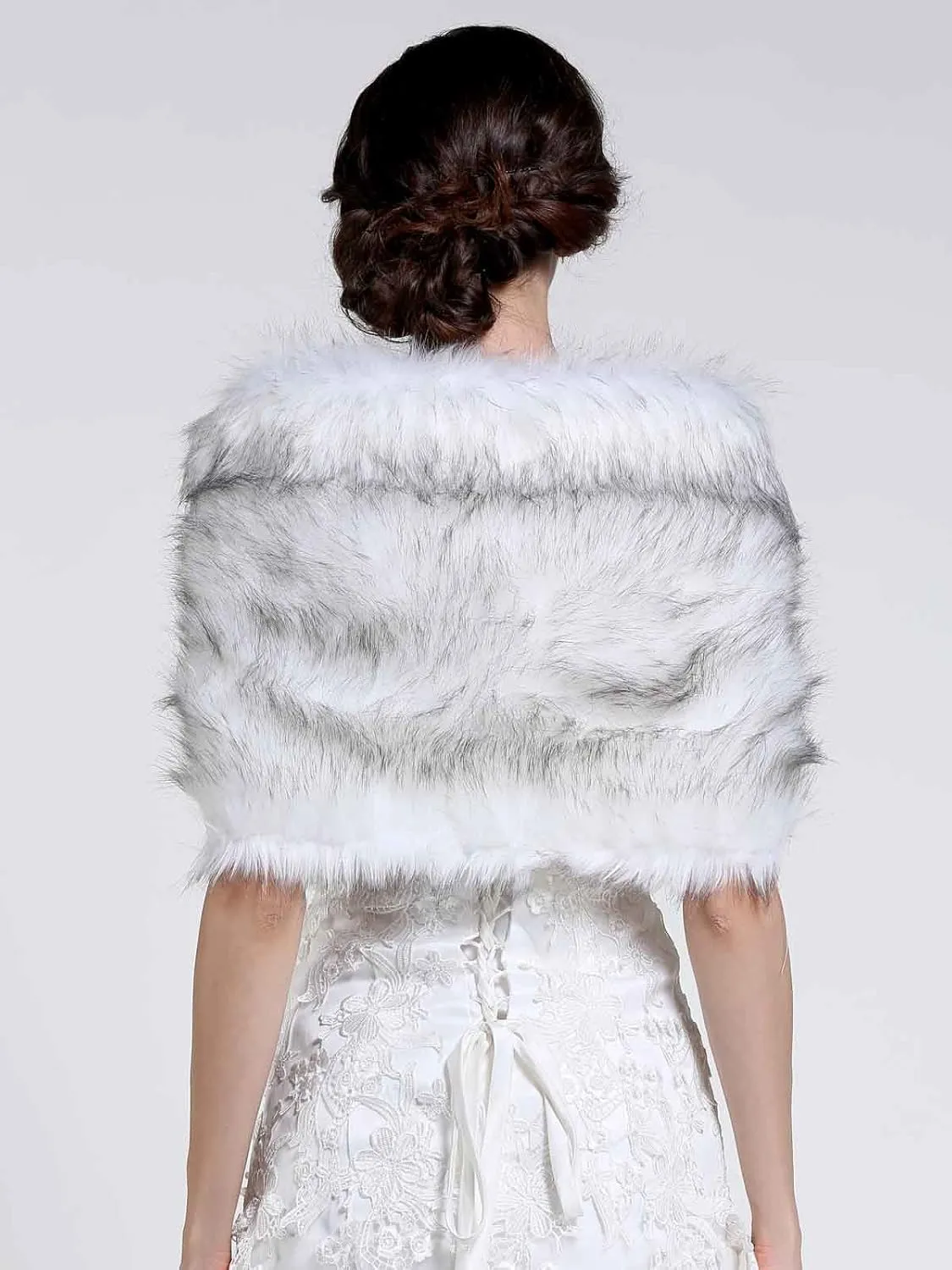 Aukmla Women's Wedding Fur Wraps and Shawls Bridal Fur Stoles Scarf with Rhinestones Brooch for Bride and Bridesmaids