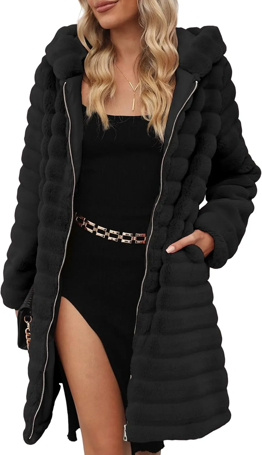 Bellivera Womens Leopard Print Fleece Coat, Spring and Winter Fashion Fuzzy Jacket Faux Fur Fluffy Cardigan Overcoat