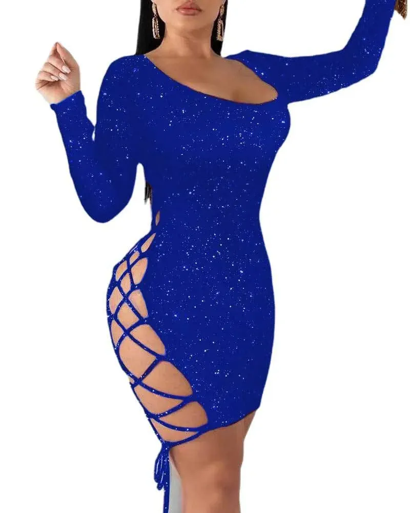 Best Selling Sexy Long Sleeve Lace Up Leopard Print Dresses Women Night Club  Dress Backless Bodycon Dresses