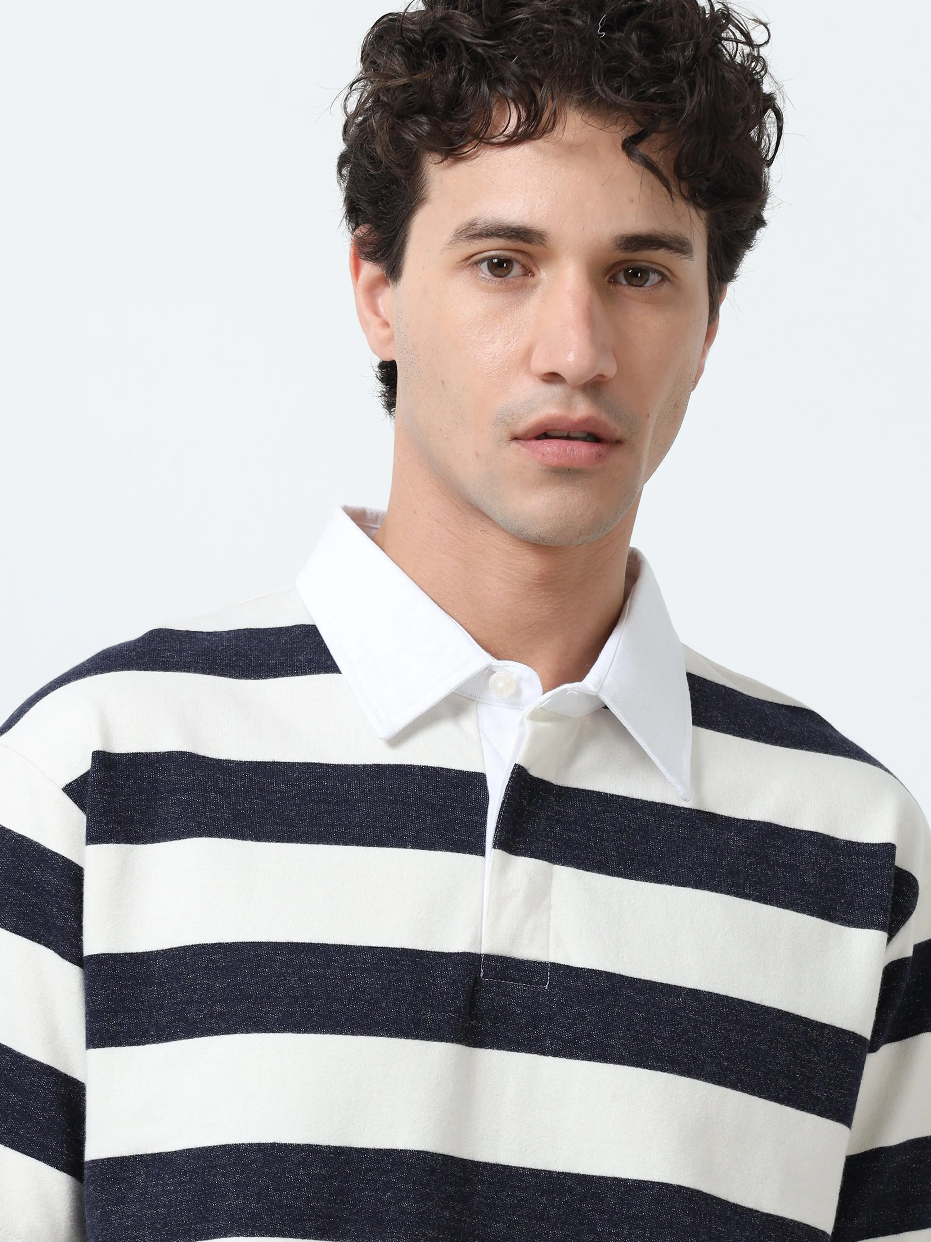Calla - Oversized Striped Polo T Shirt - Starry Blue
