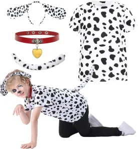 Dalmatian Costume Kids,Boys Girls 101 Days Of School Outfit Shirt Headband Ears and Tail Accessories