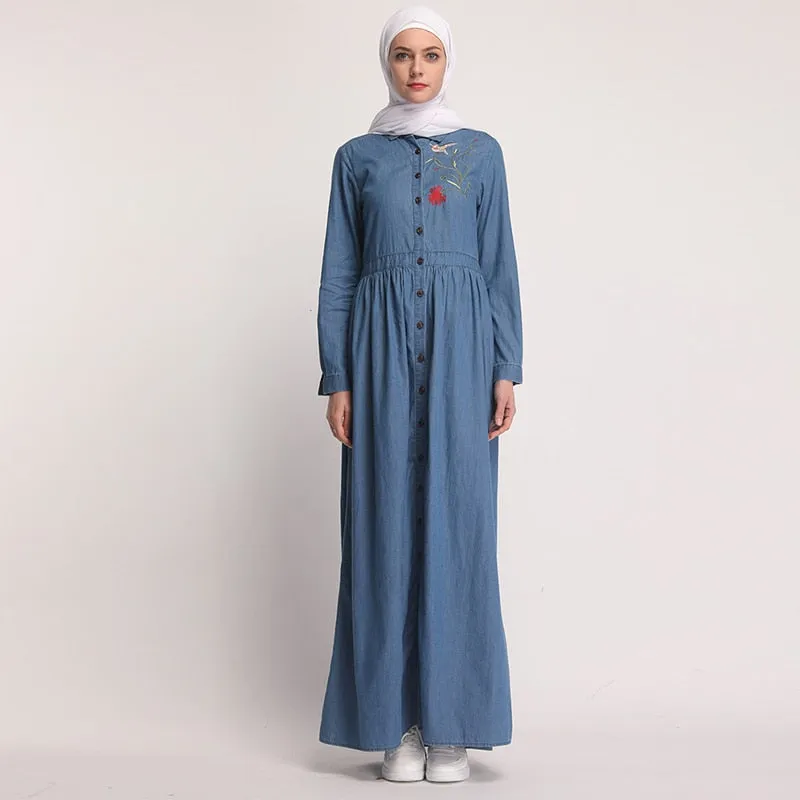 Denim Kaftan Abaya Dubai Islam Cardigan Hijab Muslim Dress Abayas For Women Qatar UAE Oman Caftan Robe Turkish Islamic Clothing