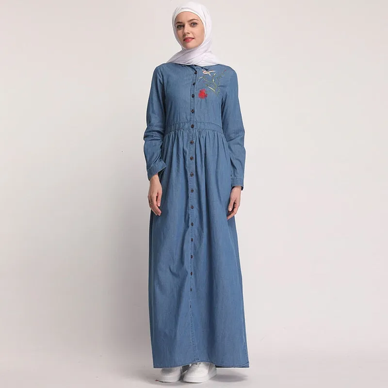 Denim Kaftan Abaya Dubai Islam Cardigan Hijab Muslim Dress Abayas For Women Qatar UAE Oman Caftan Robe Turkish Islamic Clothing