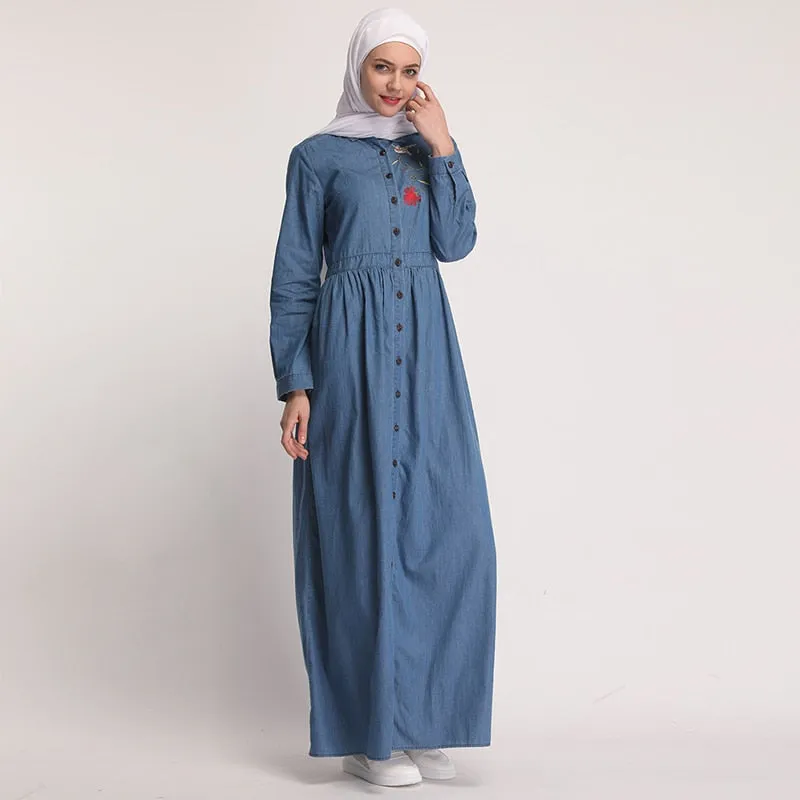 Denim Kaftan Abaya Dubai Islam Cardigan Hijab Muslim Dress Abayas For Women Qatar UAE Oman Caftan Robe Turkish Islamic Clothing