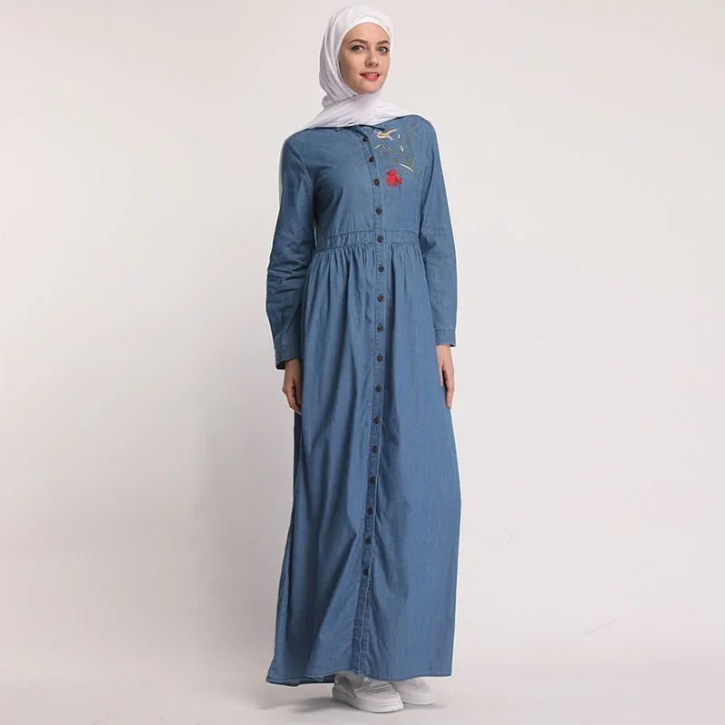 Denim Kaftan Abaya Dubai Islam Cardigan Hijab Muslim Dress Abayas For Women Qatar UAE Oman Caftan Robe Turkish Islamic Clothing