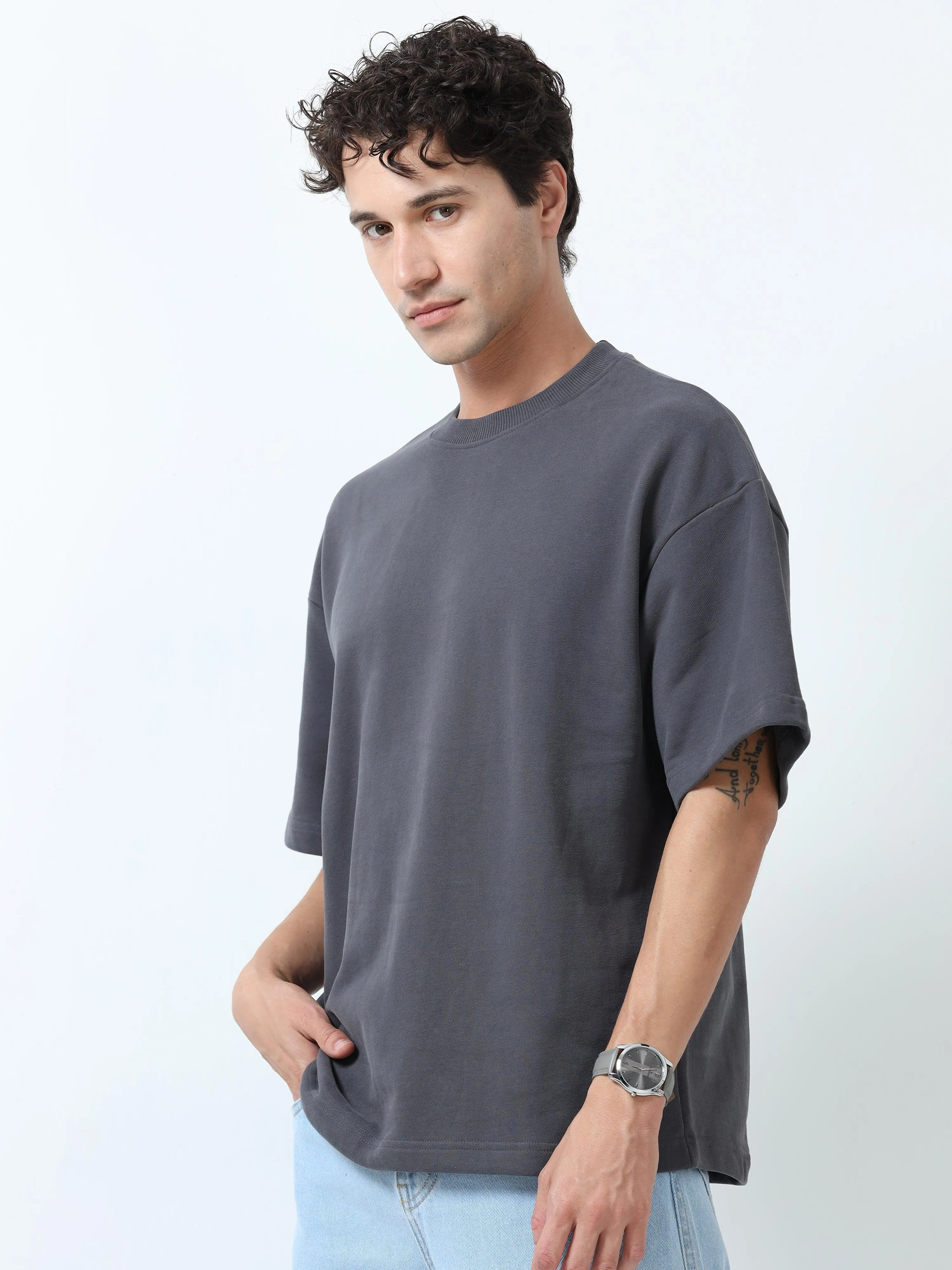 Elowen - Oversized Round neck T Shirt  - Gray