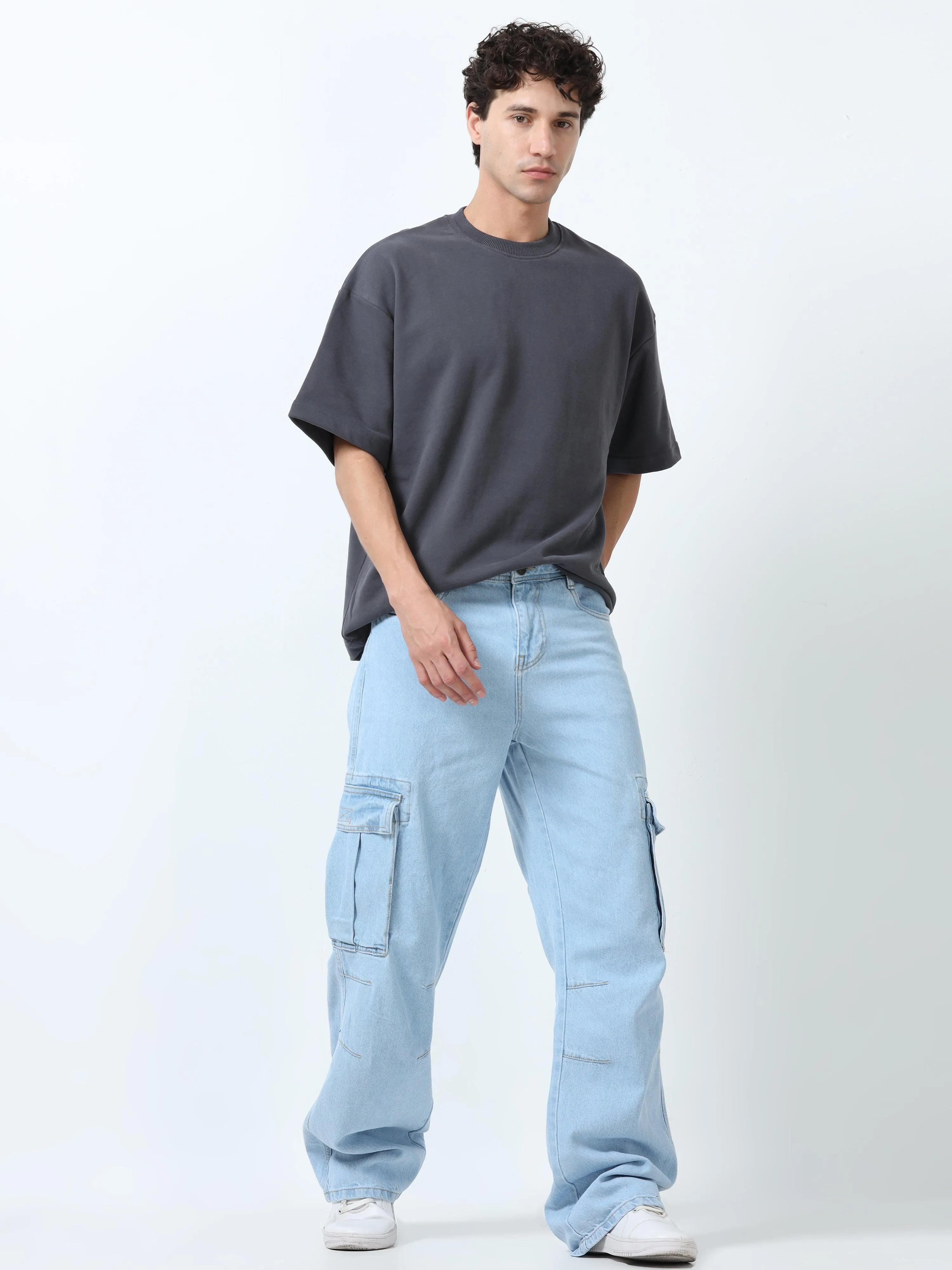 Elowen - Oversized Round neck T Shirt  - Gray