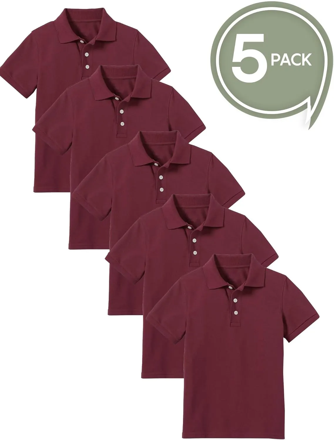 Galaxy by Harvic 5-Pack School Uniform Tagless Polo Tshirt for Little Boys & Big Boys