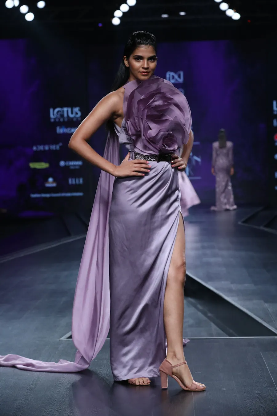 Gown with Organza Floral Drape