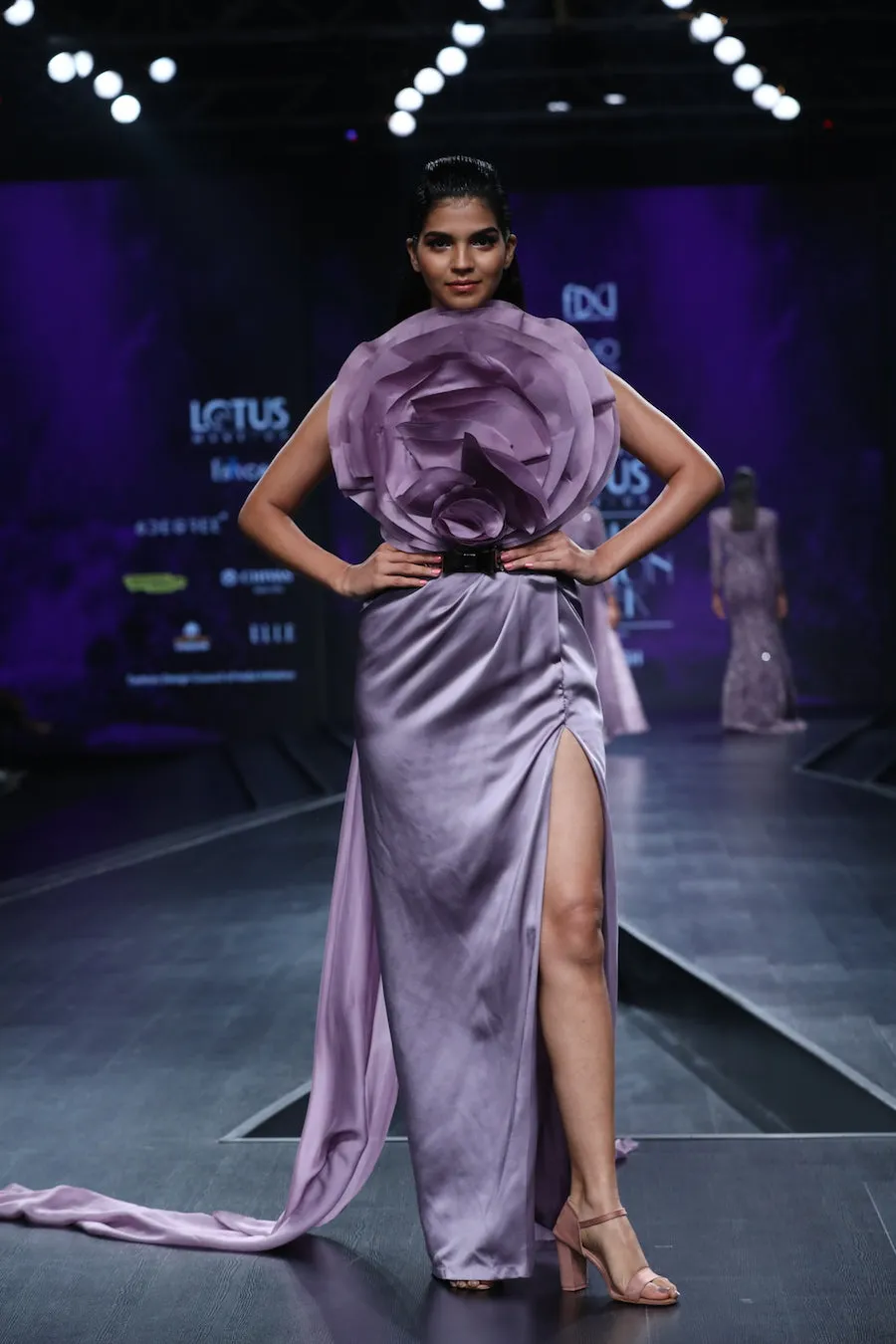 Gown with Organza Floral Drape
