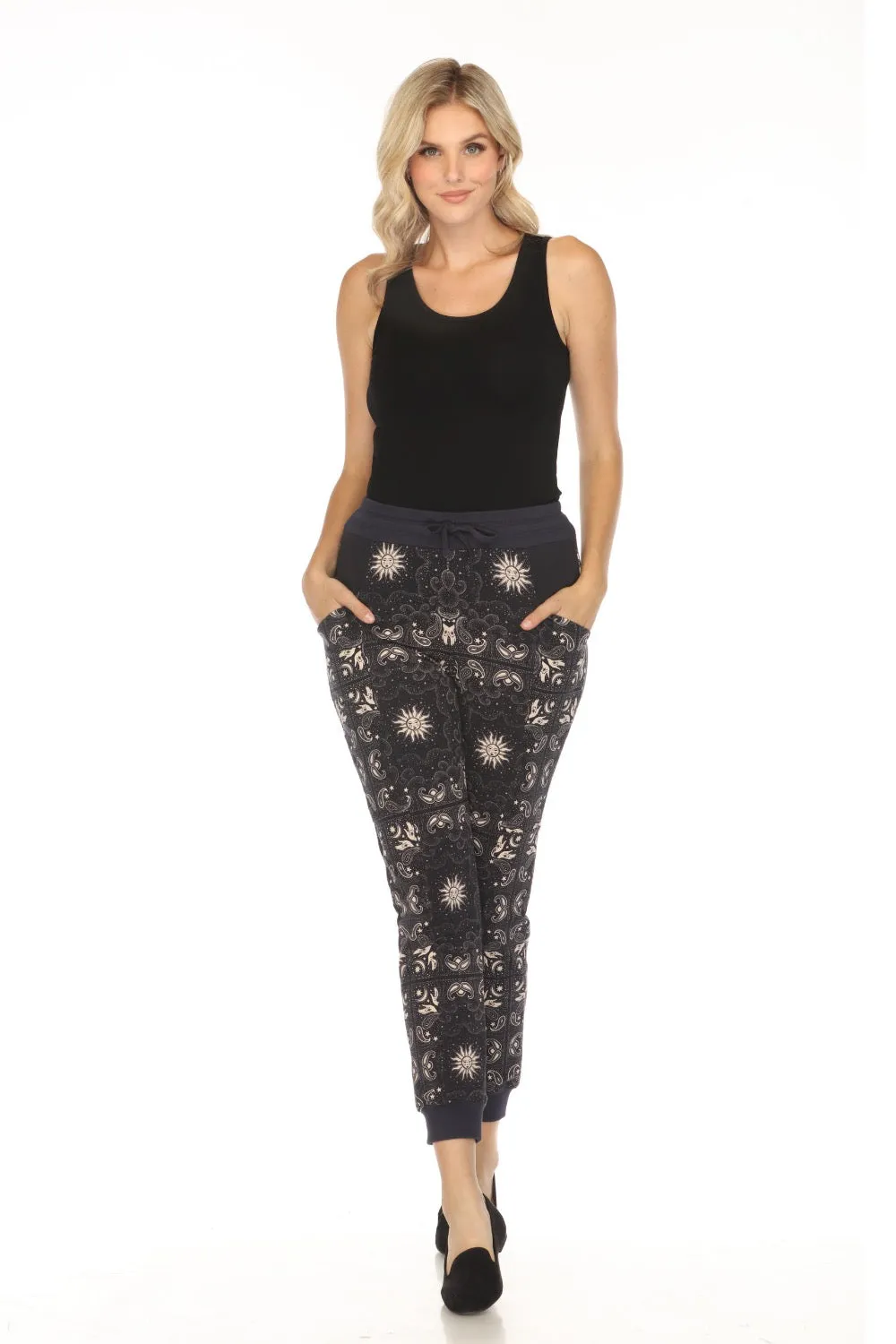 Johnny Was JWLA Navy Runa Contrast French Terry Jogger Pants T63723