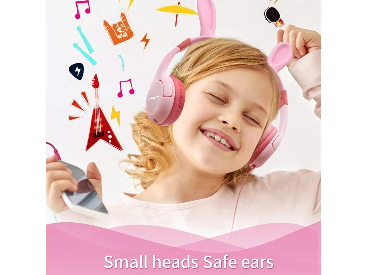 Kids Bunny Wired On-Ear headphones magnetic ears with LED lights