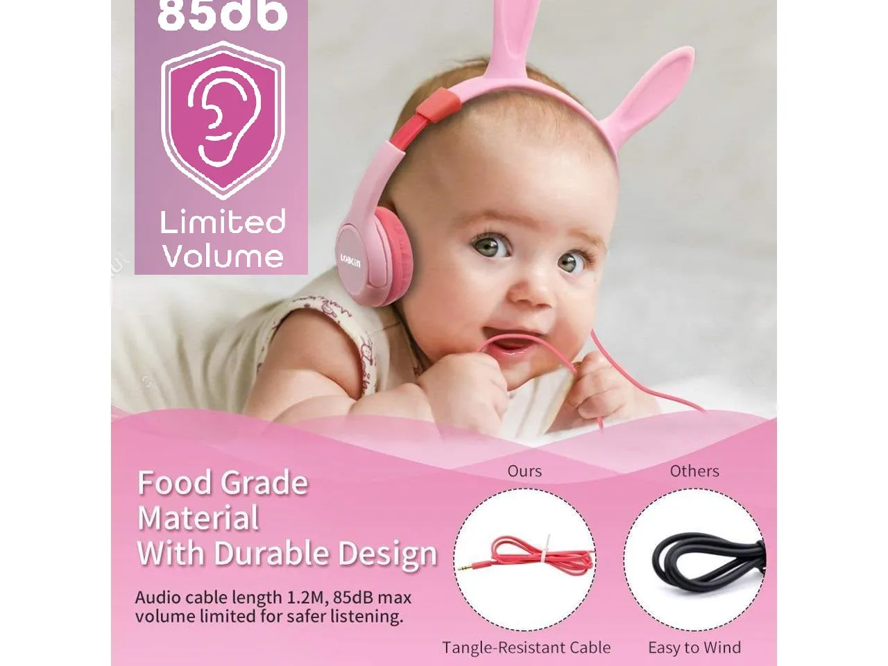 Kids Bunny Wired On-Ear headphones magnetic ears with LED lights