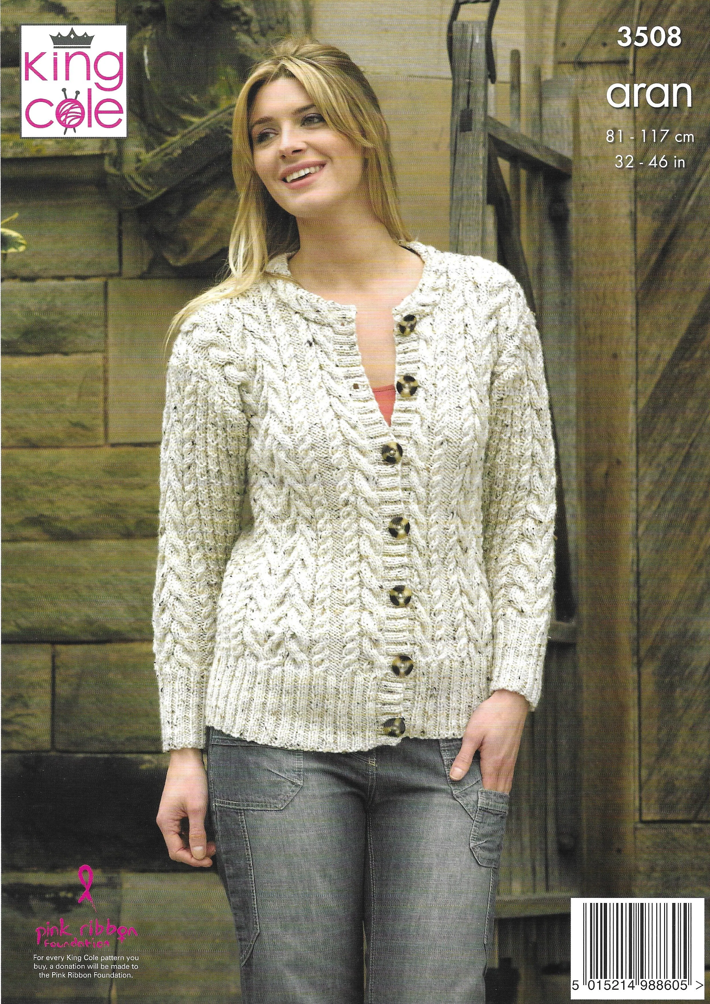 King Cole 3508 Adult Sweater, Cardigan And Headband Aran Knitting Pattern