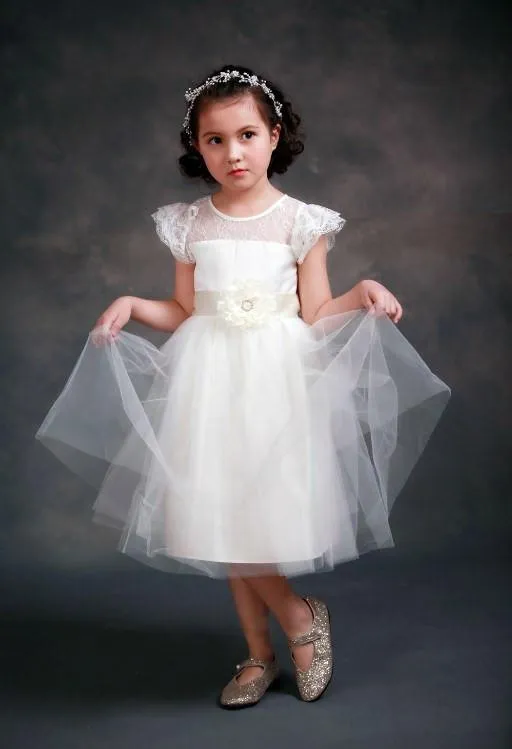 Lace Sleeve Off White Princess Tulle Dress