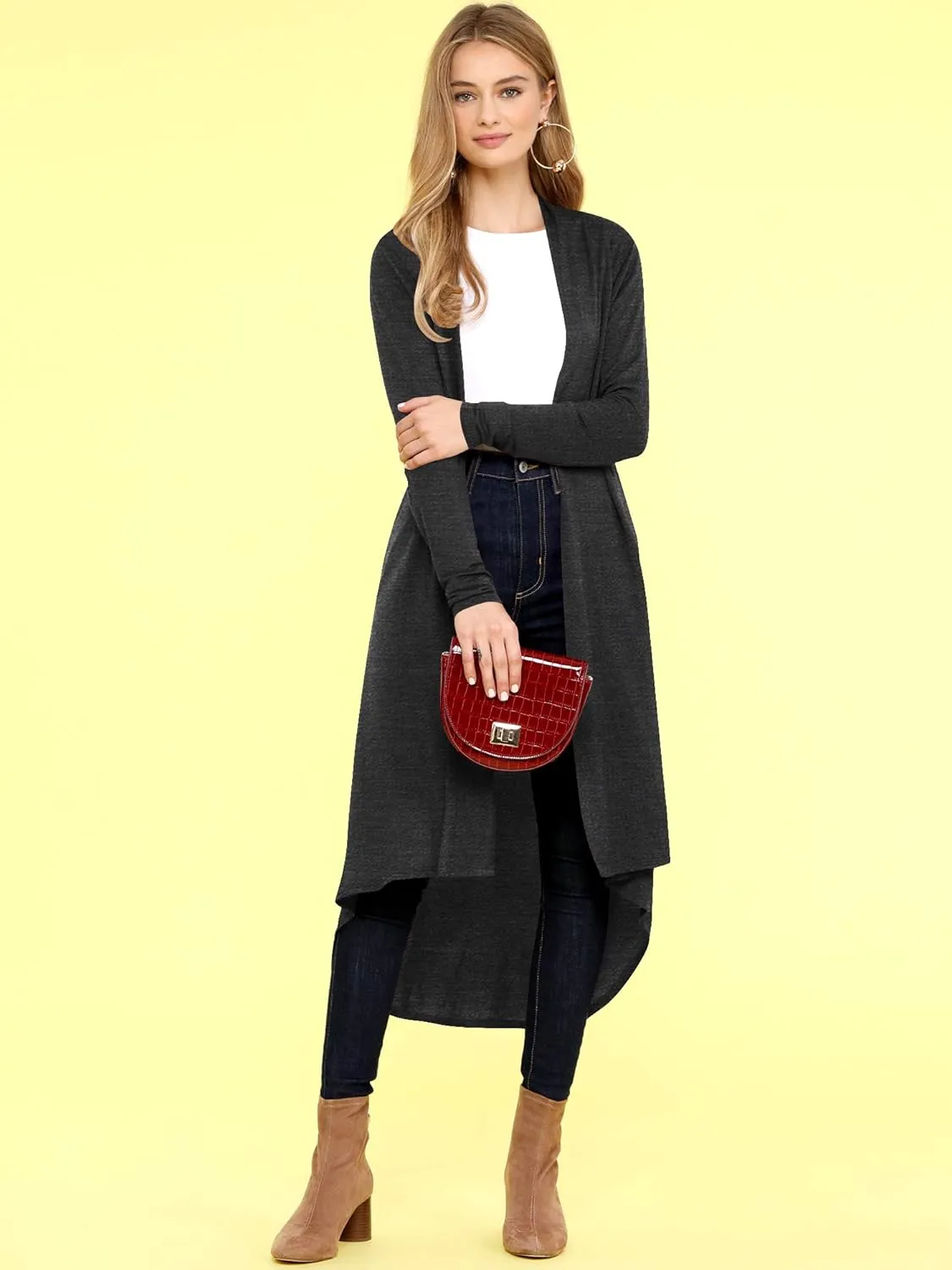 Lock and Love Women's Casual Long Open Front Drape Lightweight Duster High Low Hem Maxi Long Sleeve Cardigan