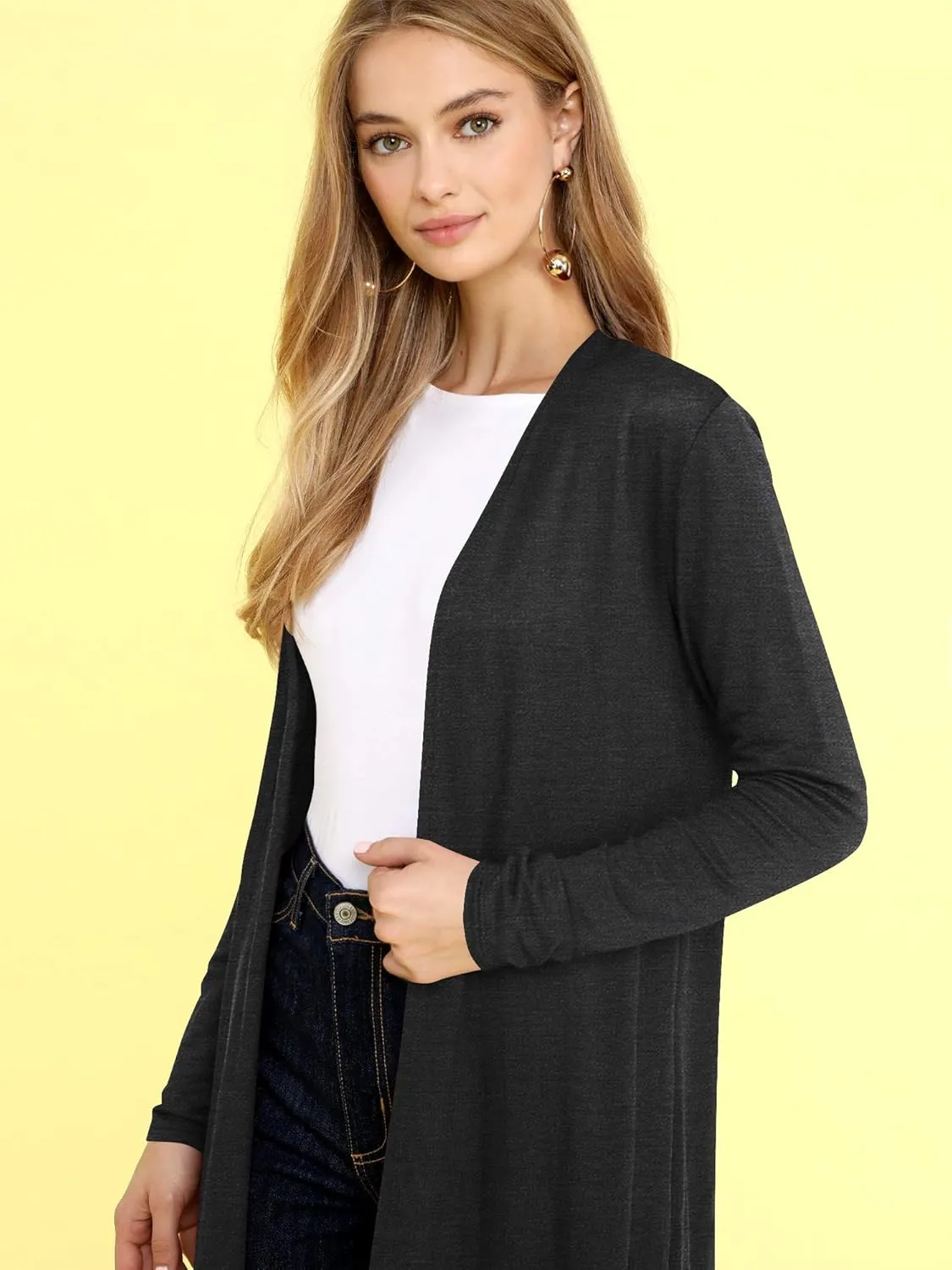 Lock and Love Women's Casual Long Open Front Drape Lightweight Duster High Low Hem Maxi Long Sleeve Cardigan