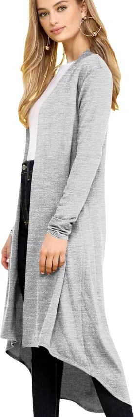 Lock and Love Women's Casual Long Open Front Drape Lightweight Duster High Low Hem Maxi Long Sleeve Cardigan