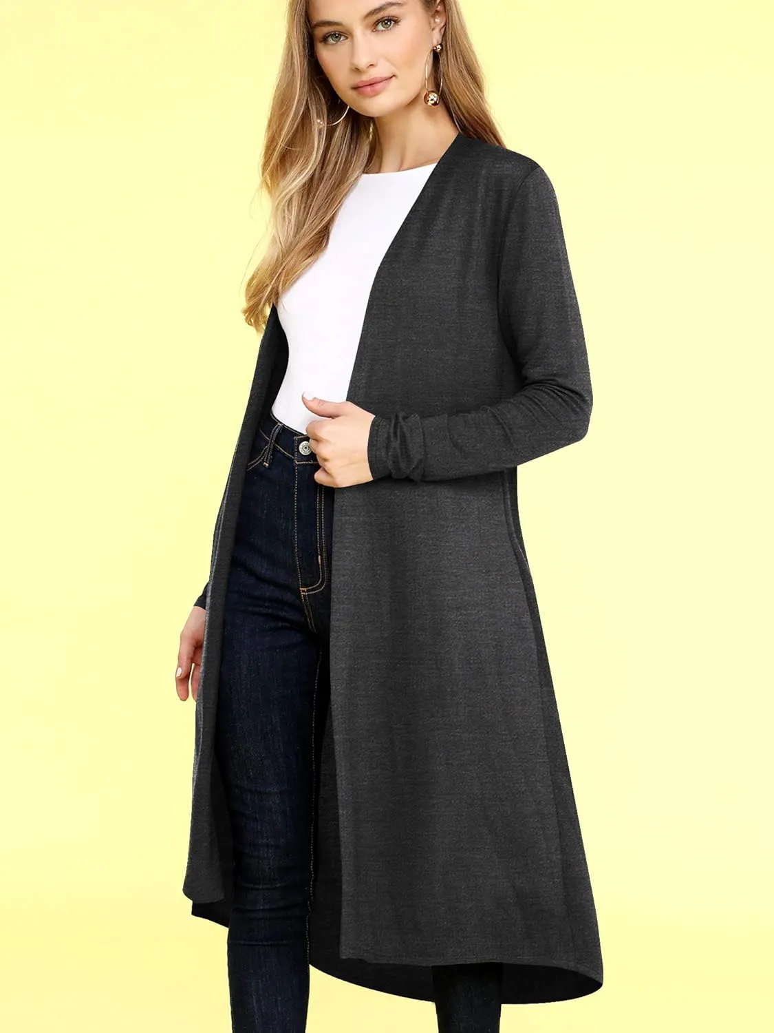 Lock and Love Women's Casual Long Open Front Drape Lightweight Duster High Low Hem Maxi Long Sleeve Cardigan