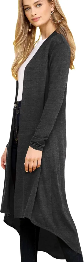 Lock and Love Women's Casual Long Open Front Drape Lightweight Duster High Low Hem Maxi Long Sleeve Cardigan