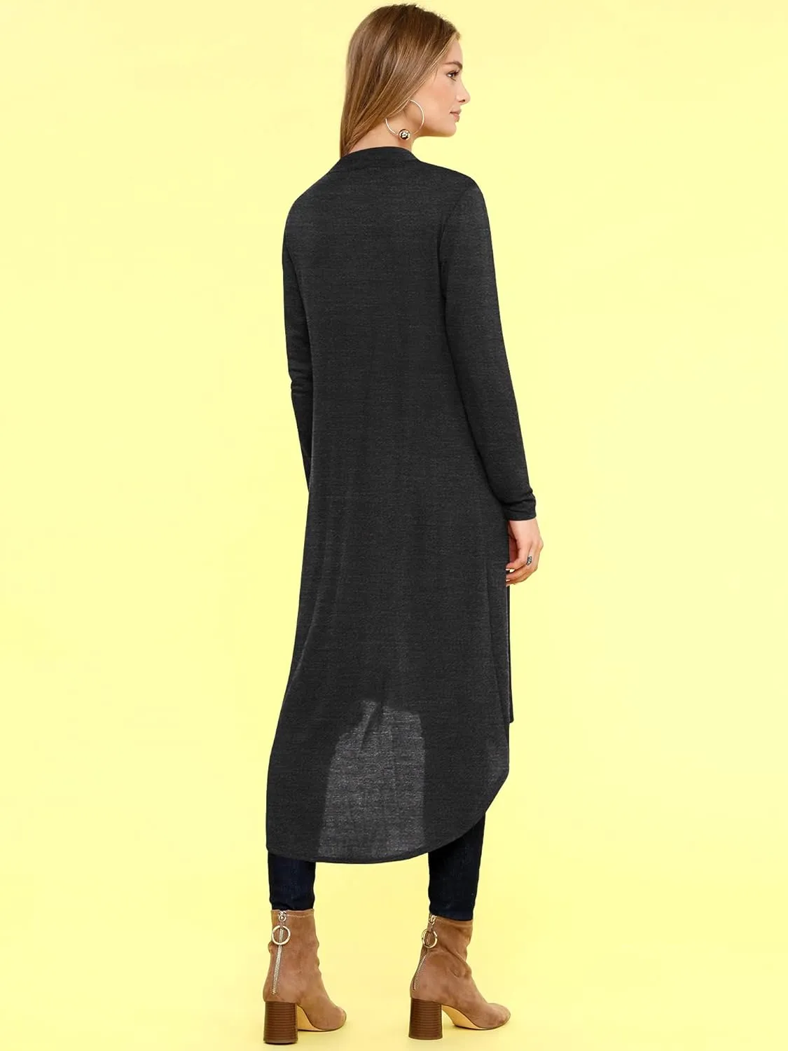 Lock and Love Women's Casual Long Open Front Drape Lightweight Duster High Low Hem Maxi Long Sleeve Cardigan