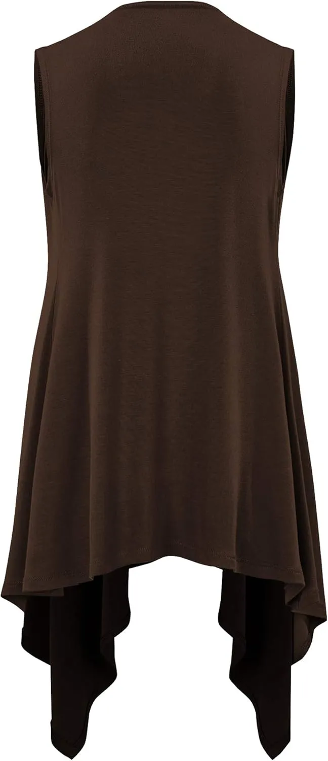 Lock and Love Women's Sleeveless Print/Solid Draped Open Front Cardigan Vest Asymmetric Hem Plus Size