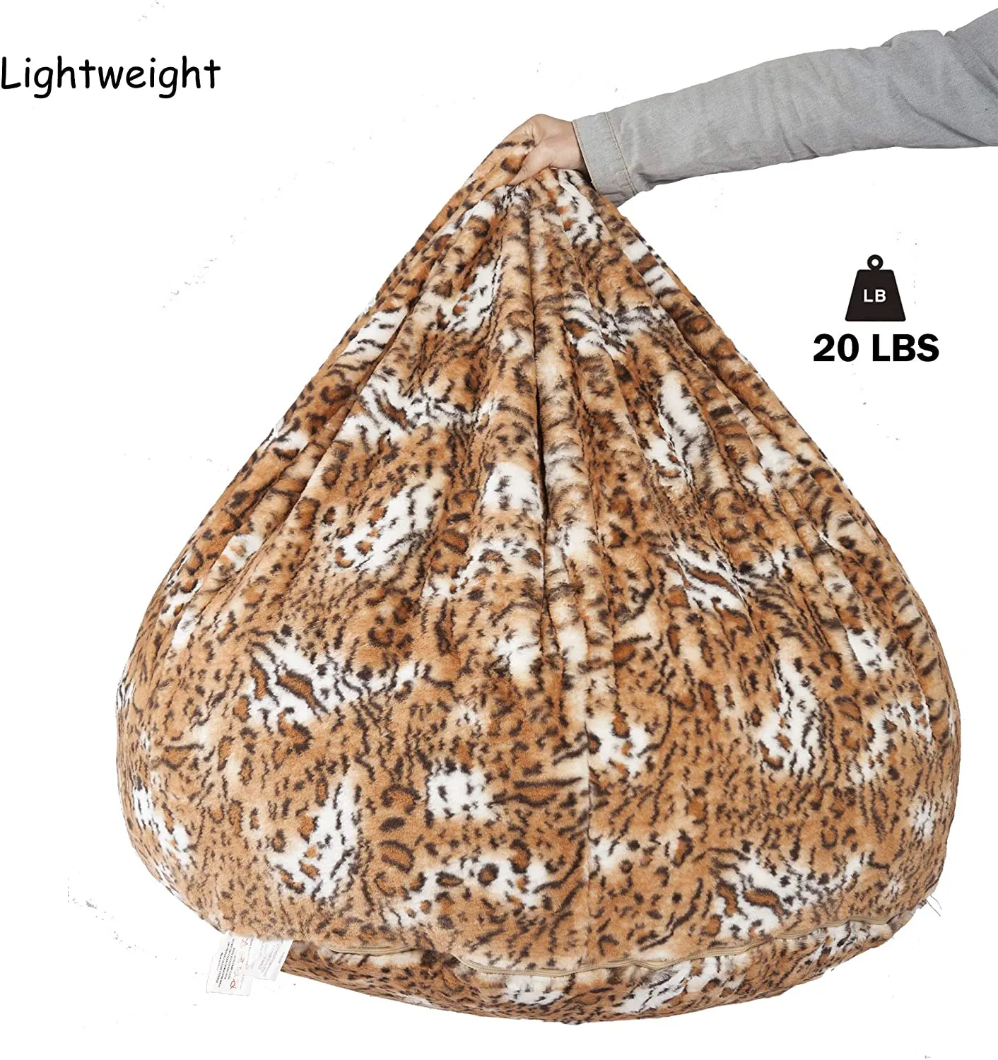 Luxury and Comfy Bean Bag Chair Big Beanless Bag Chairs Soft Sofa Lounger, Sponge Filling, Leopard Print