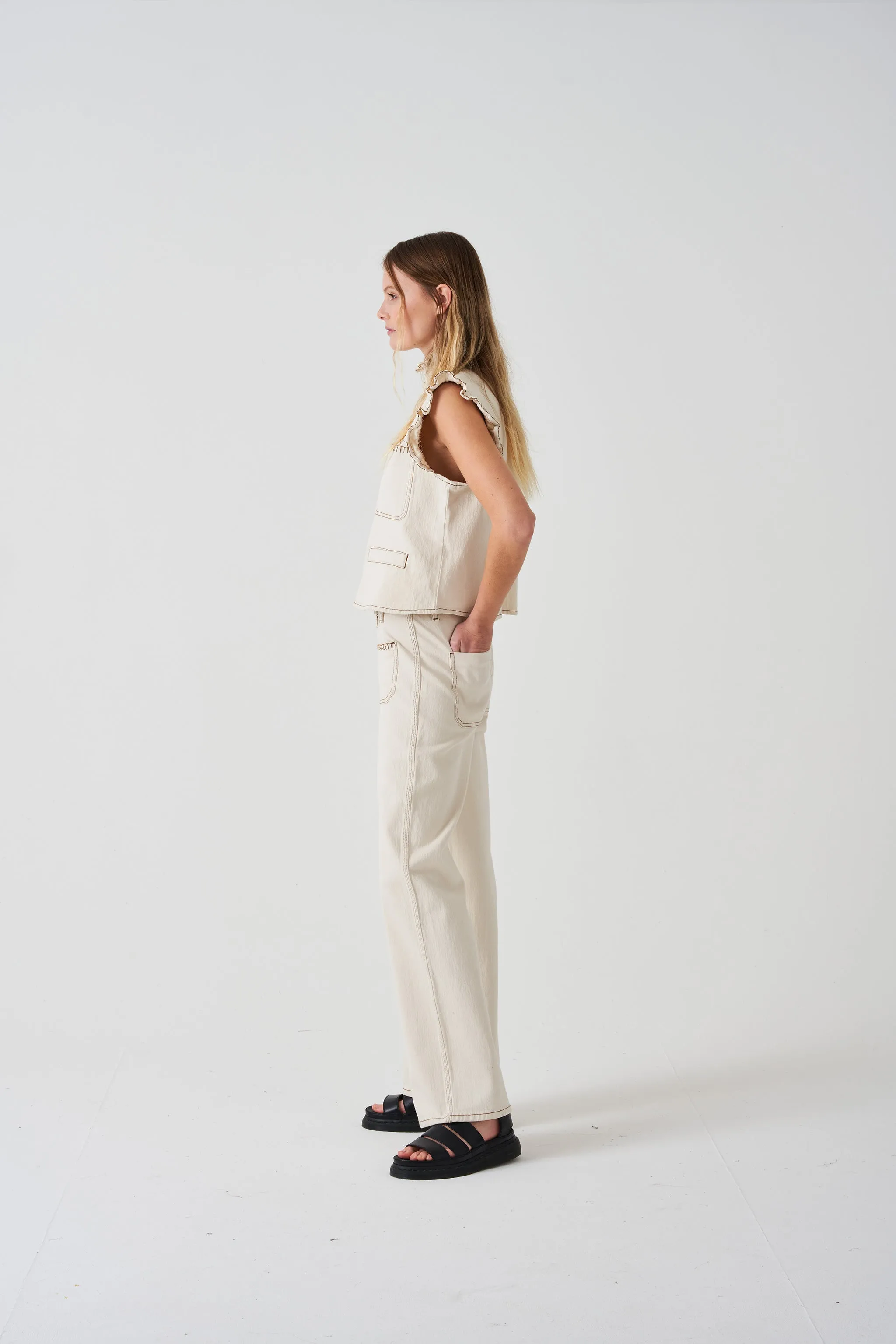 Mabel Jean Patch Pocket in Ecru Denim