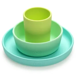 Melii 3 Piece Silicone Feeding Set  Lime, mint, blue