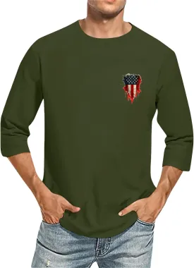 Mens American Flag Shirt Men's Casual Crewneck 3/4 Sleeve Shirts Cotton Summer Tops Basic Pullover Workout Tees