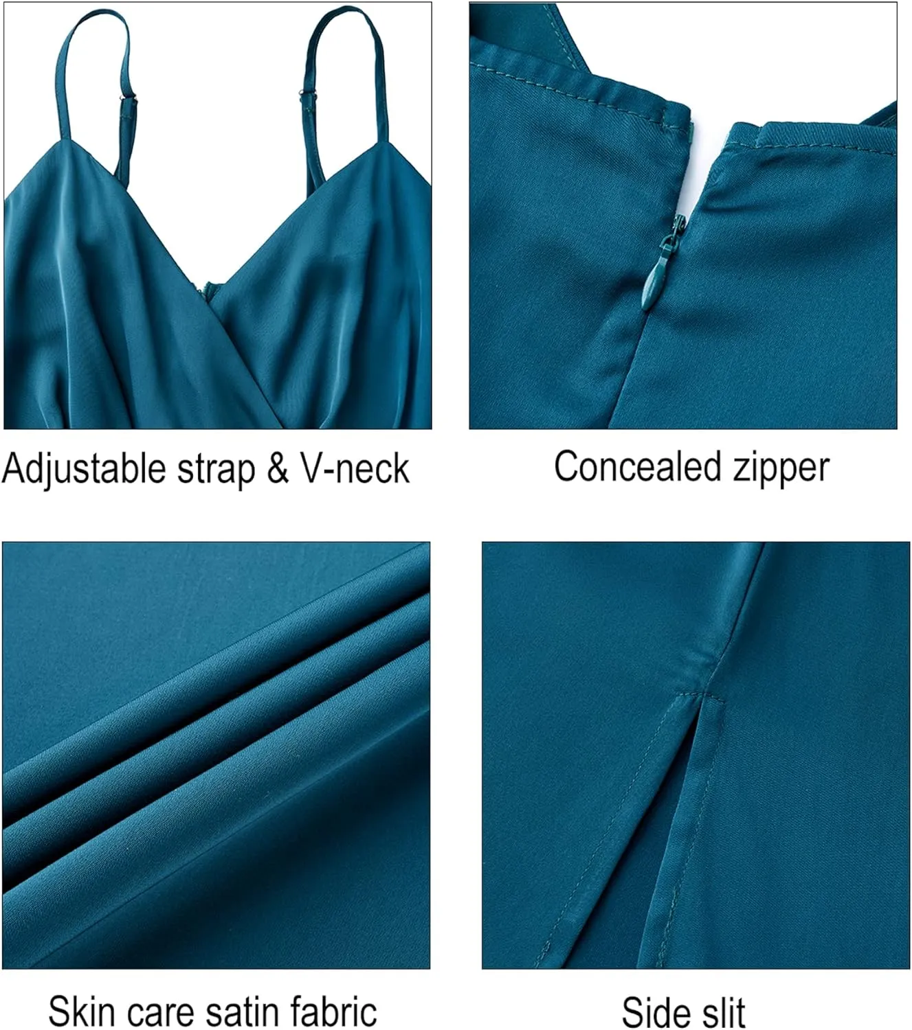 Newshows Women's 2024 Summer V Neck Satin Dress Spaghetti Strap Sleeveless Long Slit Cocktail Wedding Guest Maxi Dress