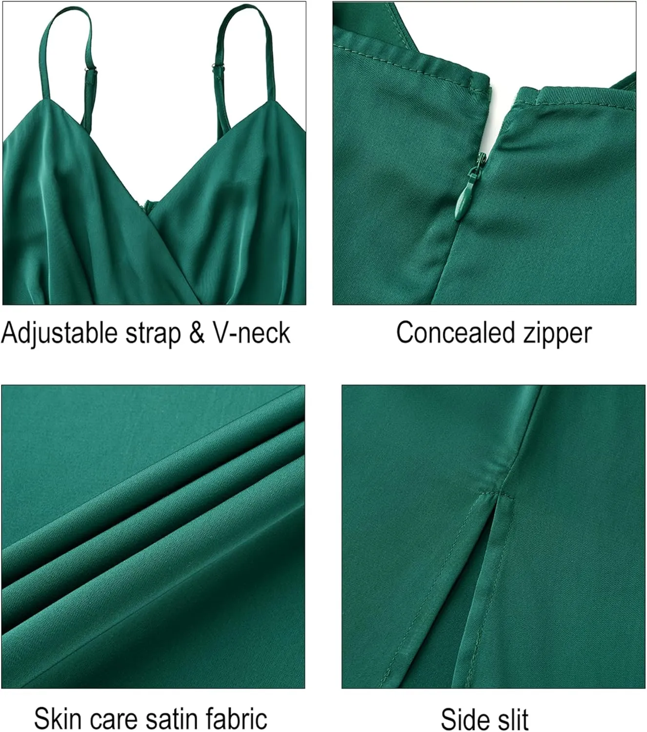Newshows Women's 2024 Summer V Neck Satin Dress Spaghetti Strap Sleeveless Long Slit Cocktail Wedding Guest Maxi Dress