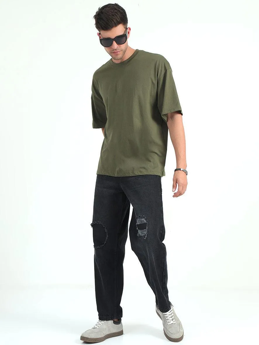 Olive Baggy Fit Round Neck T-Shirt