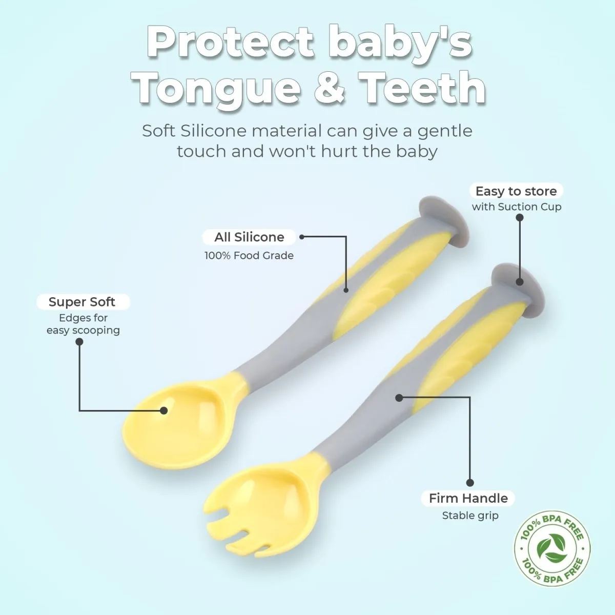 R for Rabbit Safe Feed Flexi Spoon Set- Yellow Grey