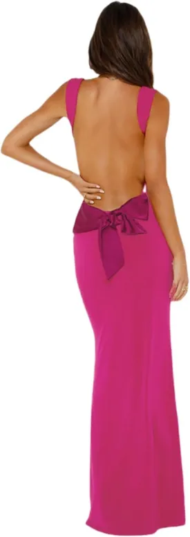 RARITYUS Womens Elegant Satin Bow Maxi Dress Sexy Cowl Neck Backless Wedding Guest Dress Cocktail Party Evening Gown