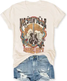 Rock Band T-Shirts for Women Vintage Rock and Roll Country Music Shirt Funny Concert Outfit Short Sleeve Vacation Tops