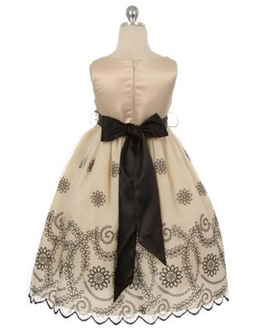 Sleeveless Satin and Floral Print Organza Overlay Dress - Champagne