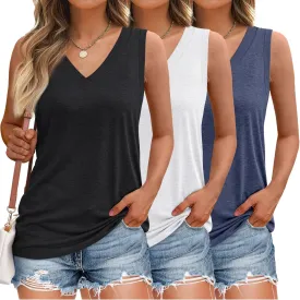 SUNBS 3 Pack Tank Top Women 2025 Sleeveless V Neck Summer Causal Loose Fit Tops Basic Flowy Dressy Cute Long Shirts Outfits