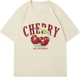 Verdusa Women's Fruit Letter Print Oversized T Shirt Retro Vintage Round Neck Drop Shoulder Tee Tops