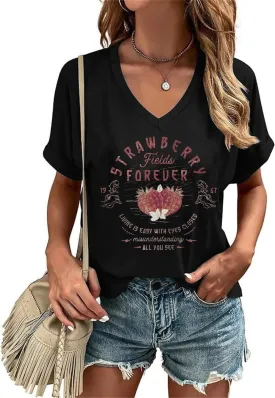 Women Rock Band T-Shirts Vintage Rock and Roll Country Music Shirt Funny Concert Outfit V-Neck Vacation Tops