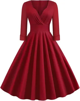 Women Vintage Off Shoulder Rose Embroidered Floral Evening Dress V Neck Short 3/4 Sleeves Wedding Cocktail A Line Midi Gown