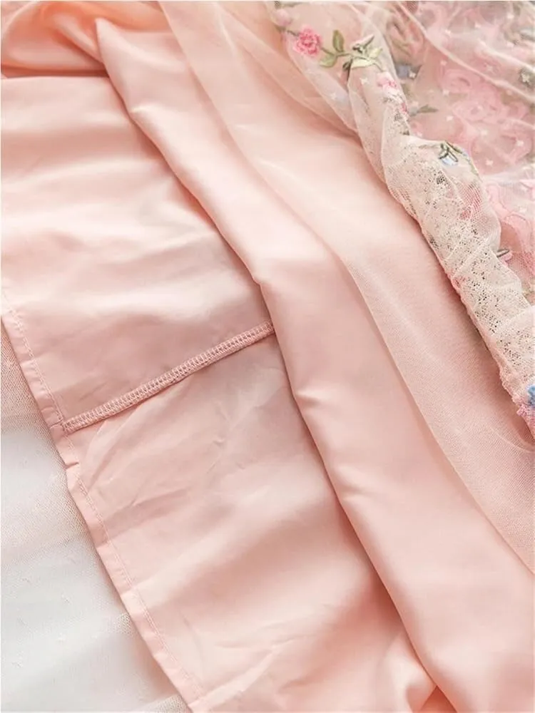 Women's Floral Tulle Dress Hollow Out Embroidery High Waist A-Line Lace Party Dress Crew Neck Splice Detail