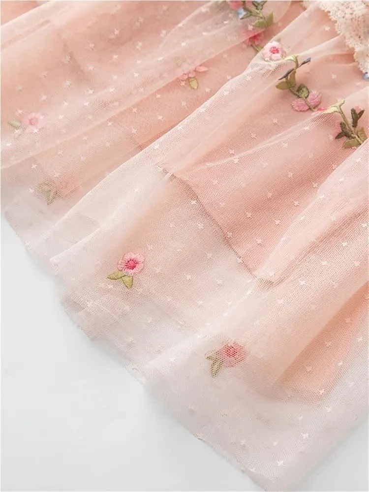 Women's Floral Tulle Dress Hollow Out Embroidery High Waist A-Line Lace Party Dress Crew Neck Splice Detail