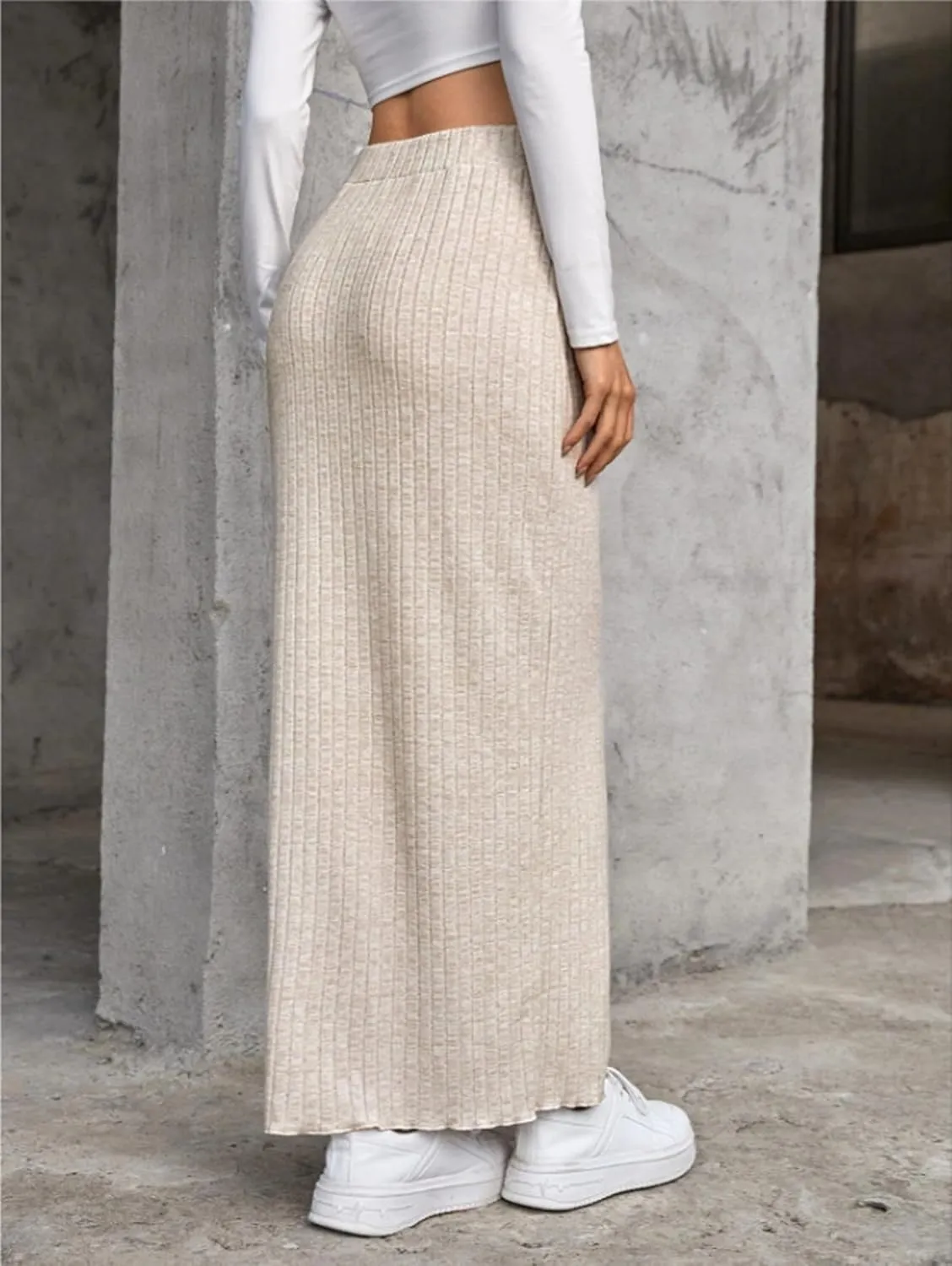 Women's High Waist Rib Knit Pencil Bodycon Long Maxi Skirt Soft and Stretch