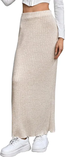 Women's High Waist Rib Knit Pencil Bodycon Long Maxi Skirt Soft and Stretch