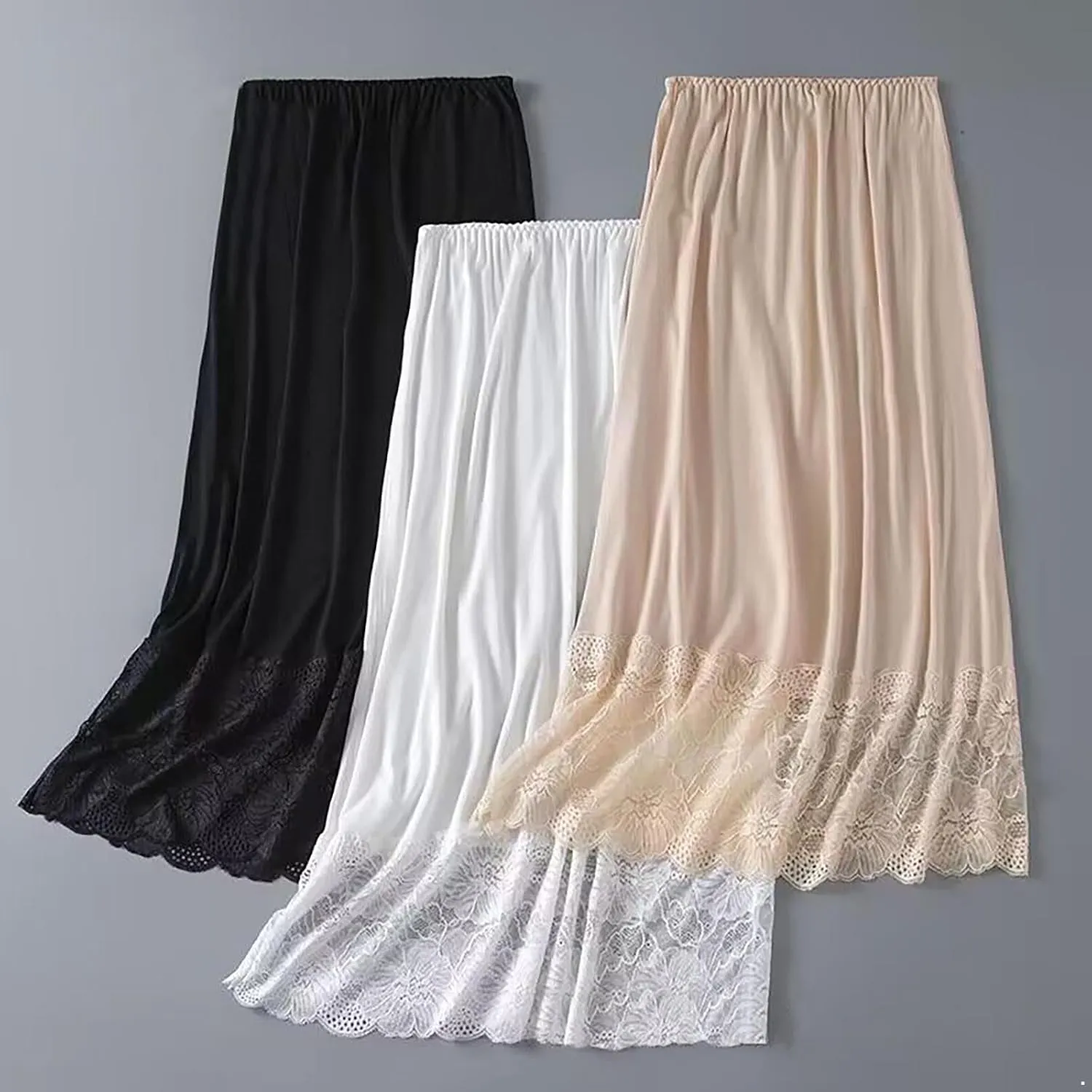 Womens Lace Trim Half Slip Long Underskirt Skirt Extenders Anti Static Petticoat Skirt Dress Accessory